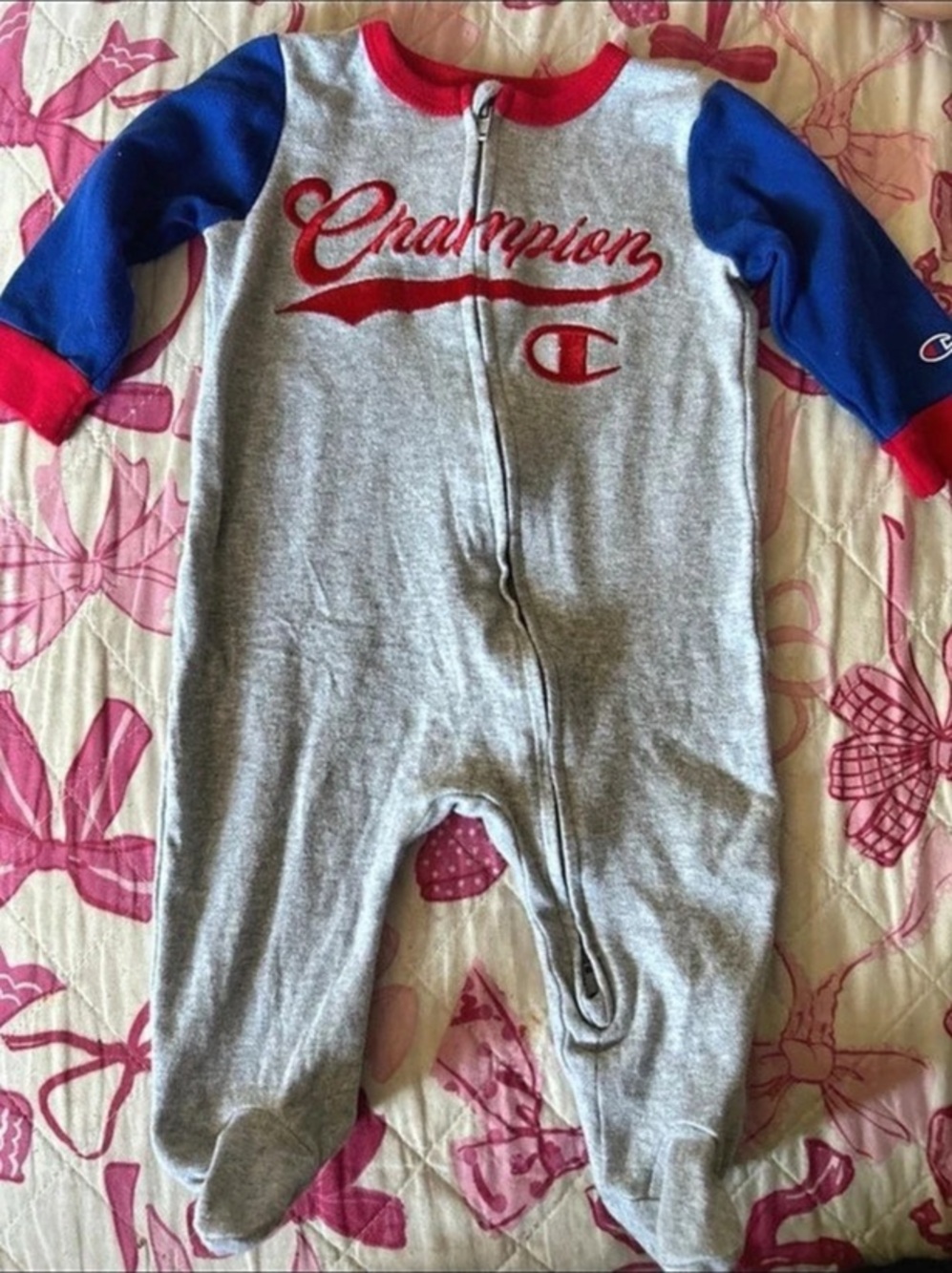 Champion Baby 6M Gray & Blue Footie Like New